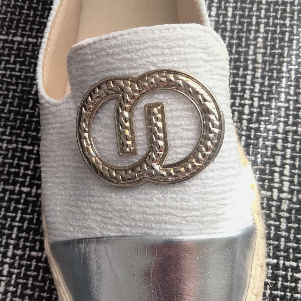 Rouge! White and Silver Espadrilles with Metallic Toe Cap